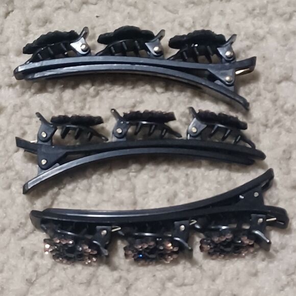 Rhinestone Floral Black Hair Clips, Set of 3 - Picture 2 of 3